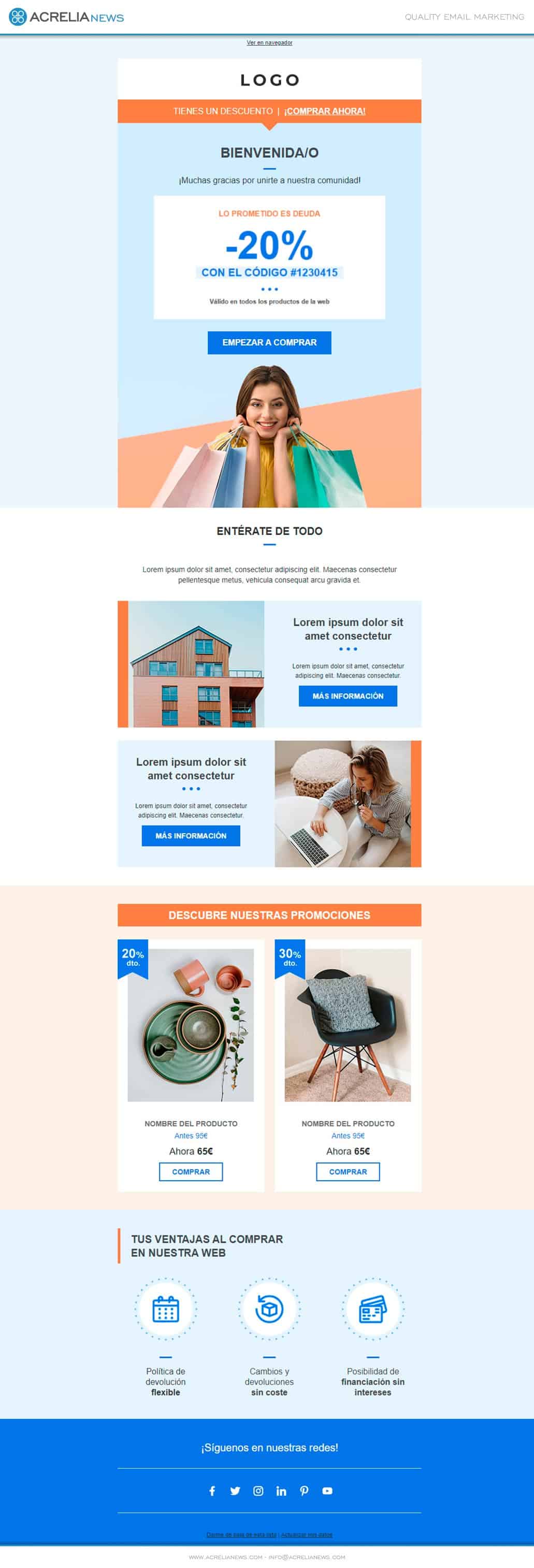 Responsive email template: Bienvenida con descuento