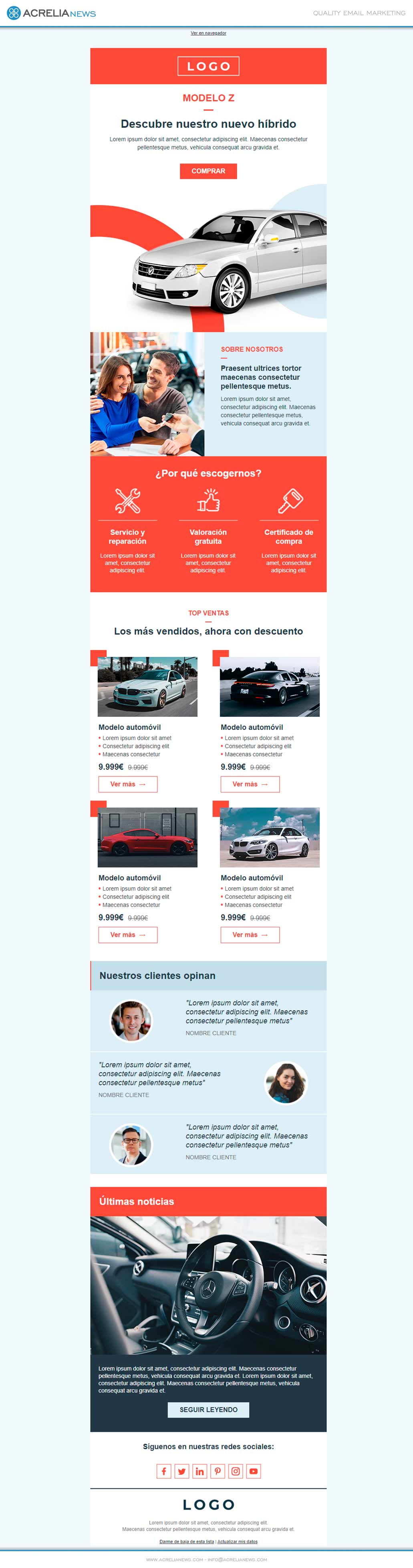 Responsive email template: Sector del automóvil