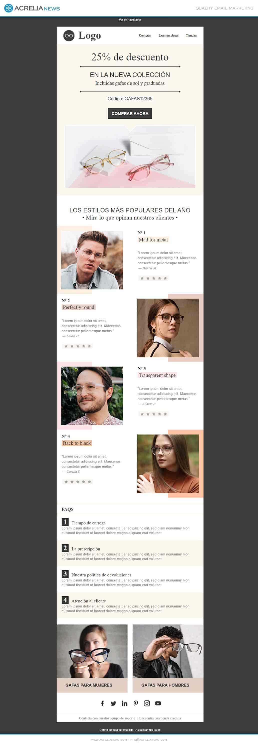 Responsive email template: Ópticas